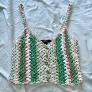 Forever 21 Crochet Tank Top in Green, Cream, and Pink